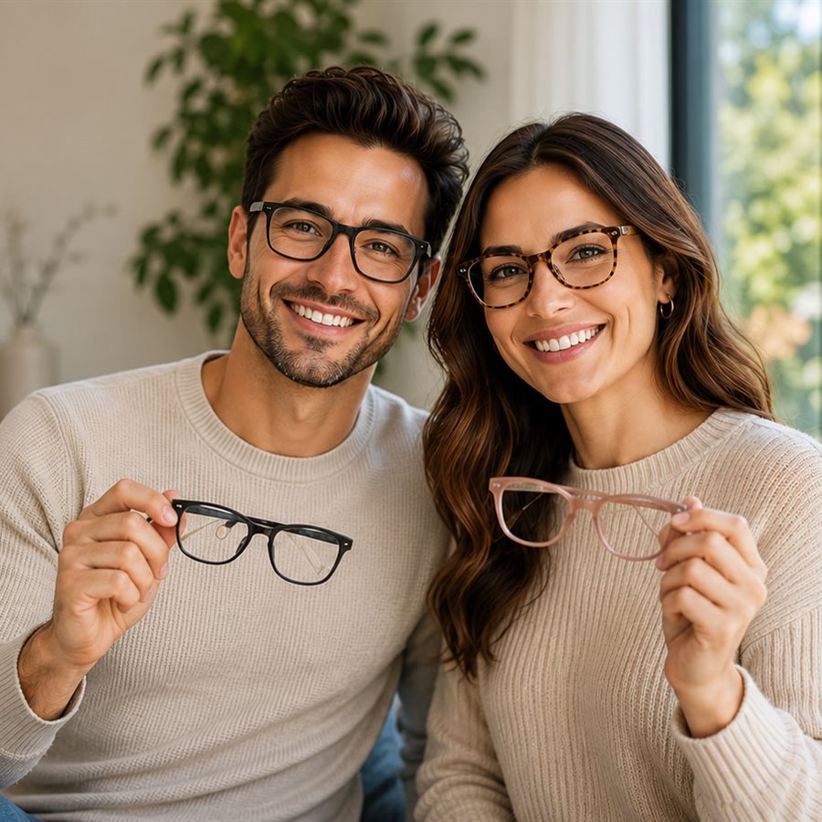 The same person wearing professional and casual eyeglass styles